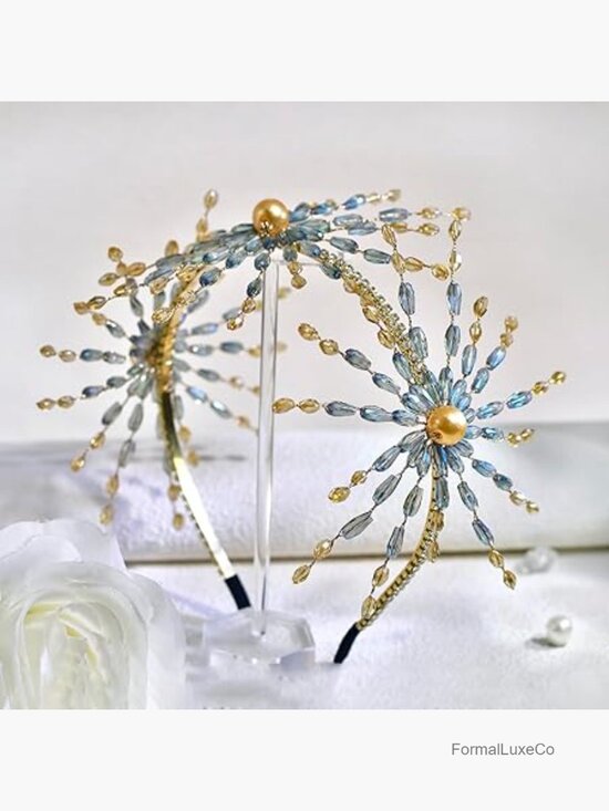 Crystal Beaded Flower Tiara Hairpiece Bridal Prom Headband main image 5